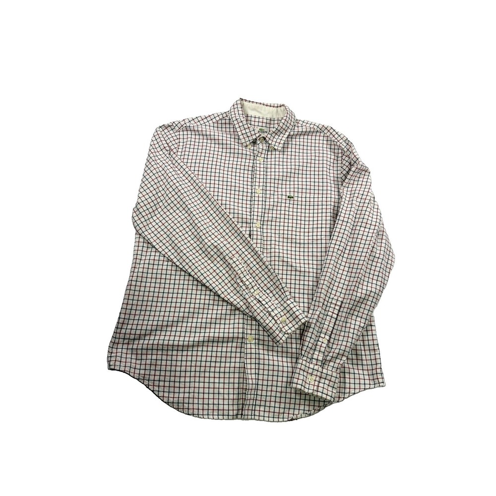 Lacoste Mens Classic Fit Button Down Shirt White Red Blue Check Size 42